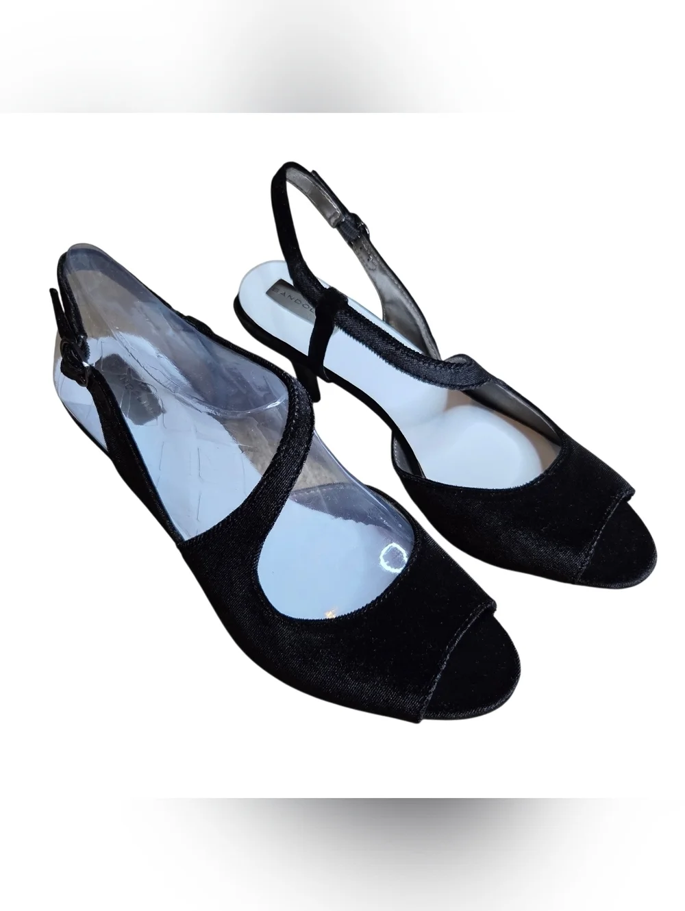 Bandolino Black Open-Toe Velvet Slingback Heels